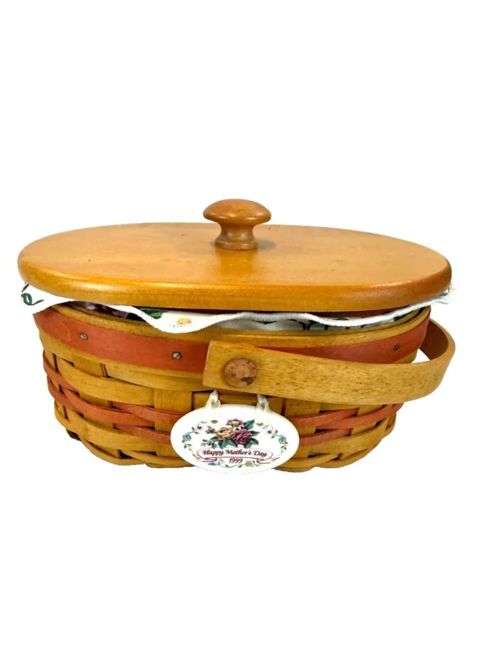 1999 Longaberger Tea for Two Mother's Day Basket w/Liner Protector Tie-On & Lid